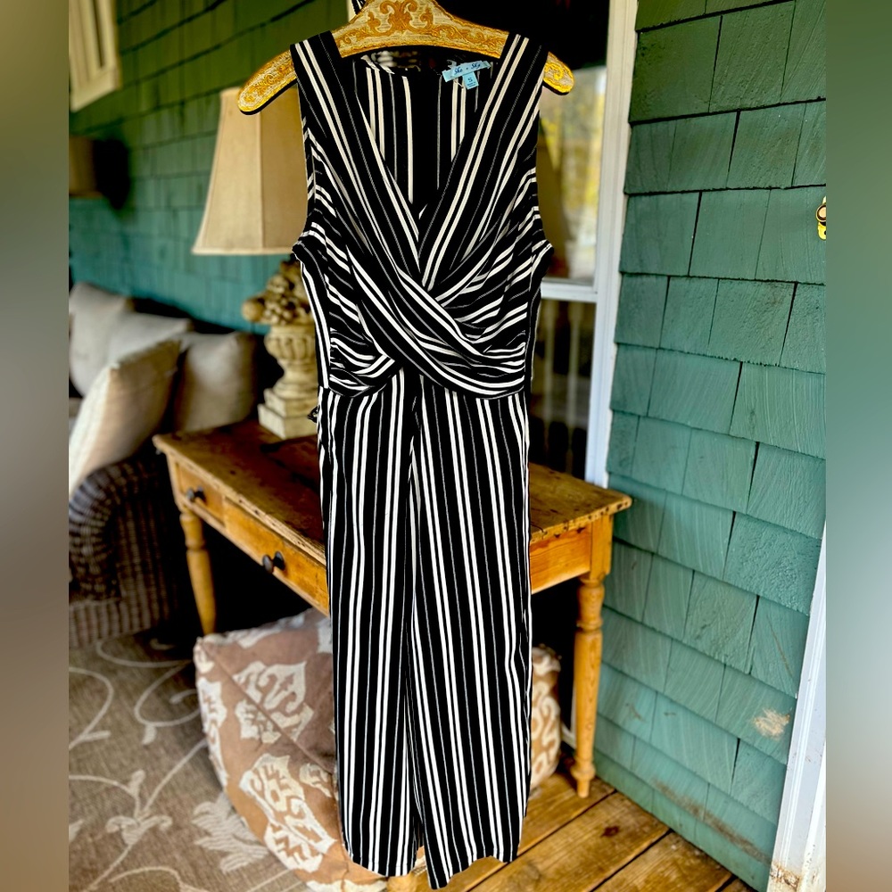 She + Sky Black and White Striped Jumpsuit.  Size small. New with tags.